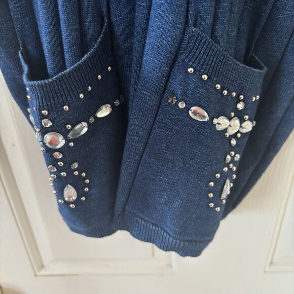 Vintage Womens Sweater Dress Bling Size Large Blue Boho Glam Retro Fairy 90s - Picture 6 of 11